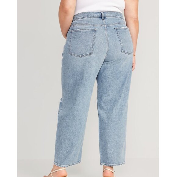 OLD NAVY Mid Rise Boyfriend Loose Jeans Light Wash Distressed Ripped Jeans 18 R - Picture 4 of 16